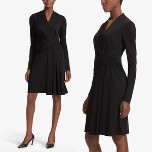 MM LAFLEUR Morgan Long Sleeve Faux Wrap Black Career Dress